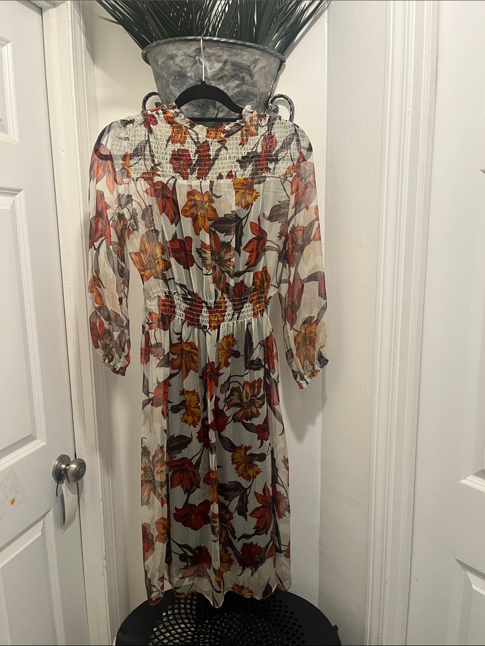Zara Ivory Midi Dress with Rust and Mustard Floral Print